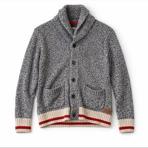 Roots Cabin Shawl Collar Cardigan Men Small Salt Pepper Cotton Pockets Preppy